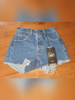 Levi's High-Waist Distressed Denim Shorts - Blue